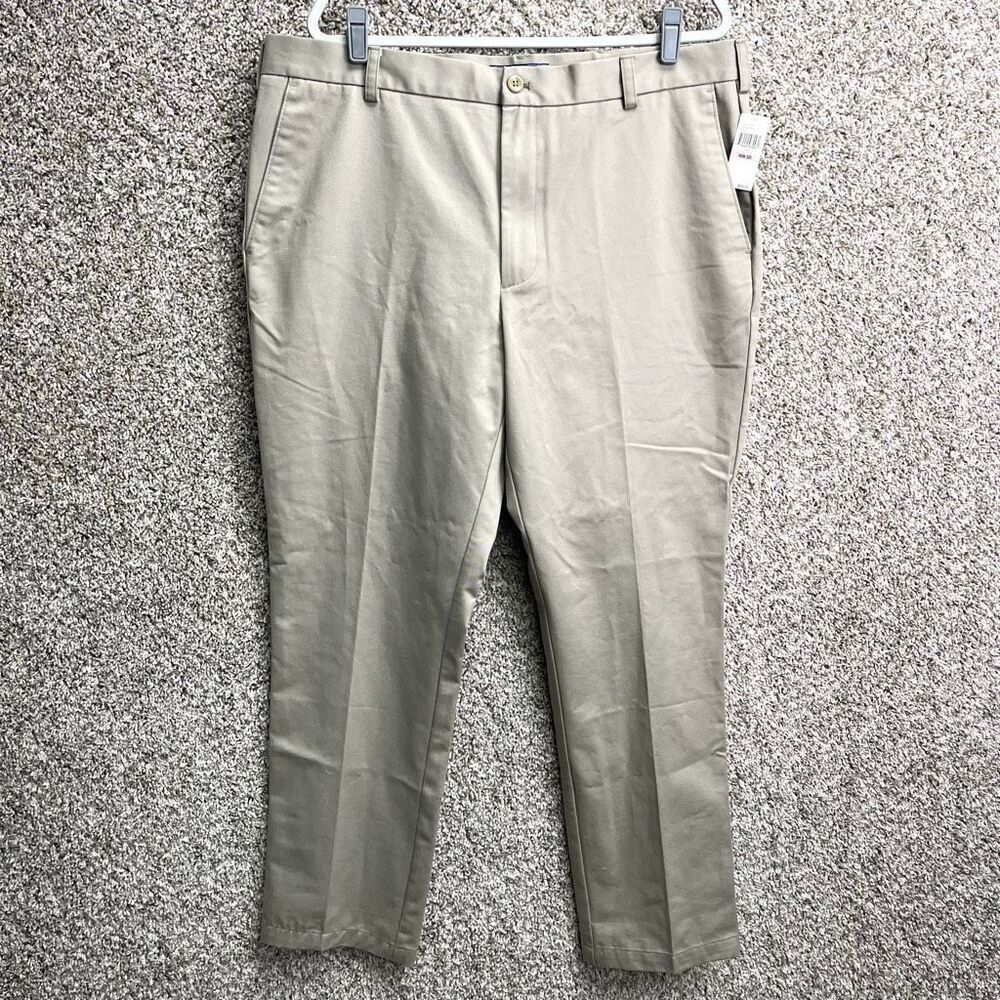 Izod Pants Men’s 40x32 Non-Iron Smooth Flat Front Straight Leg American Chino Kh